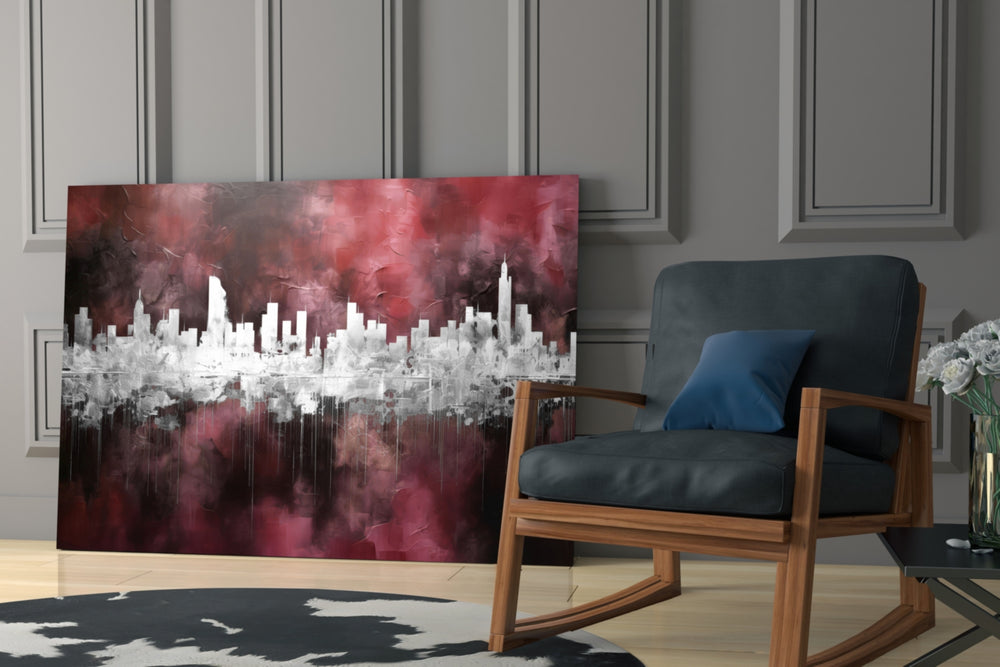 City Silhouette glass print enhancing a den with statement glamour
