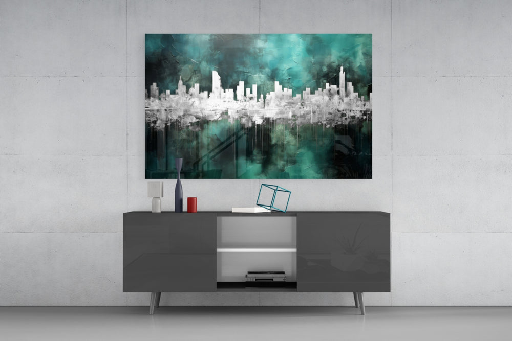 City Silhouette panel catching lamp light to reveal its painterly depth