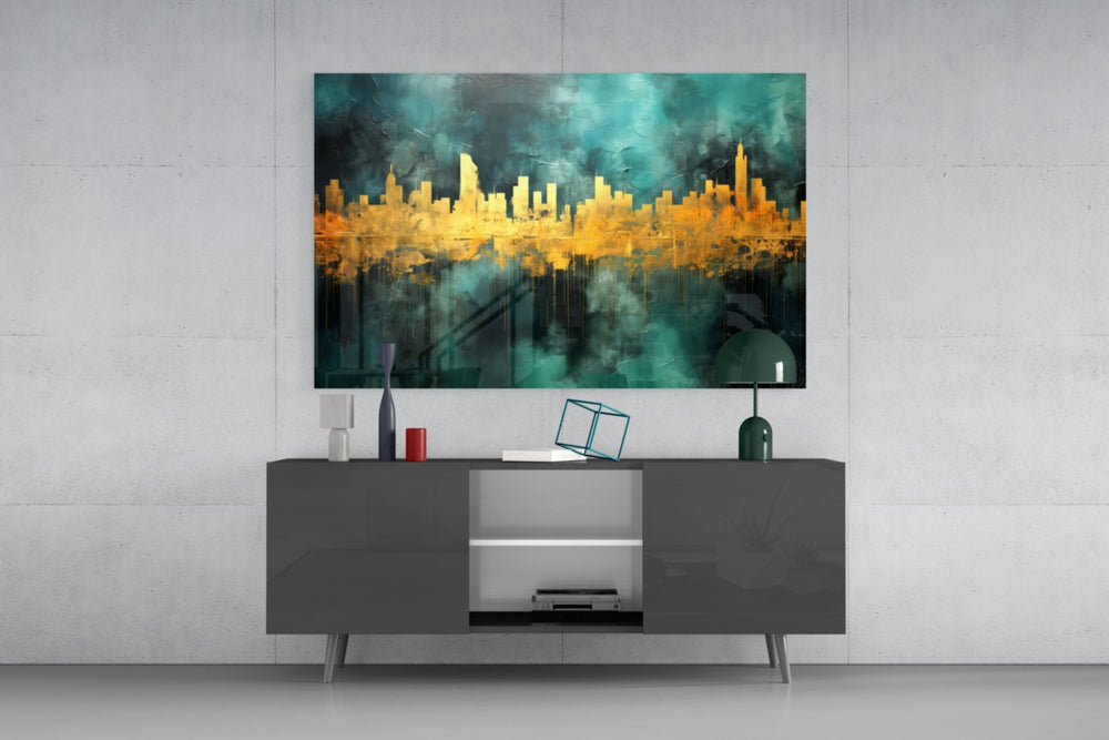 City Silhouette panel catching lamp light to reveal its painterly depth