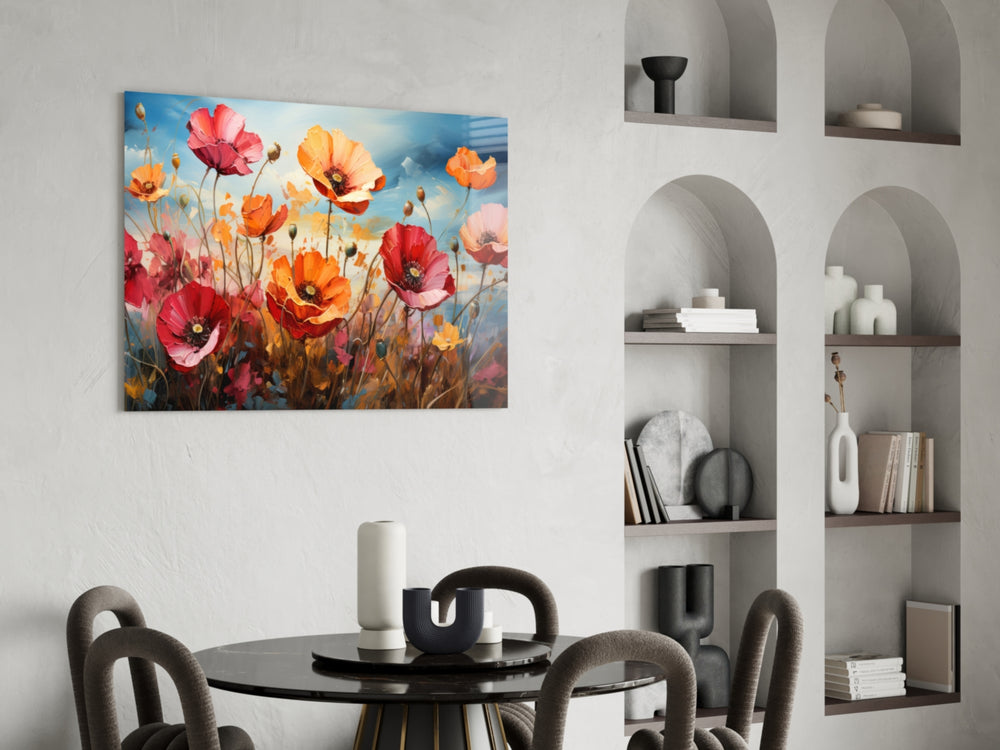 Poppies panel adding editorial drama to a hallway