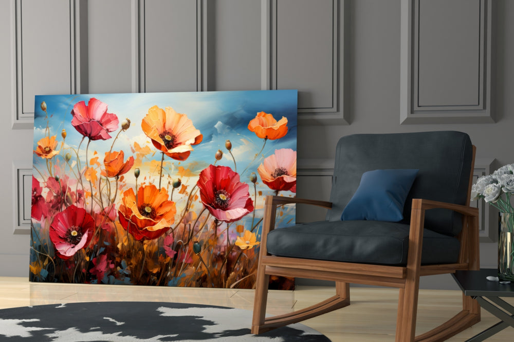 Poppies glass print enhancing a den with statement warmth