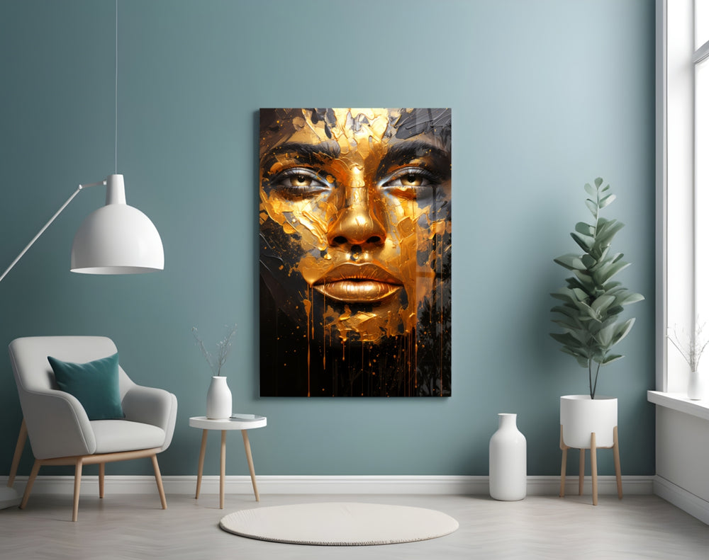 Golden Melt glass wall art styled above a sideboard in a hotel-style lounge