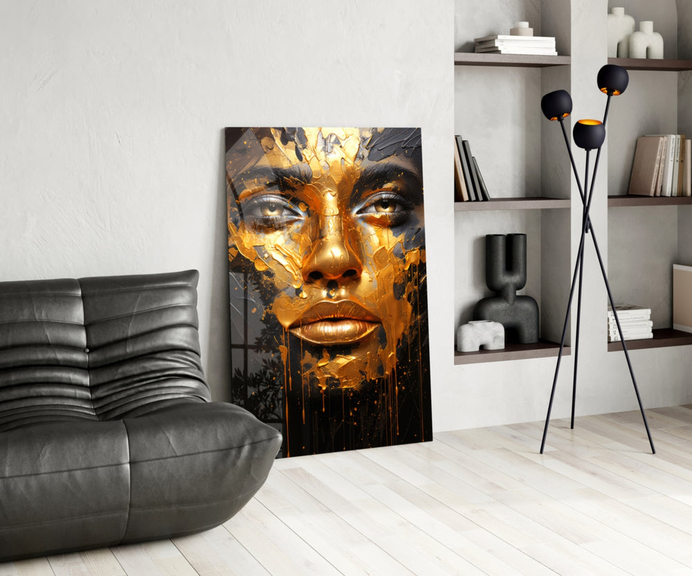Golden Melt panel adding editorial drama to a hallway