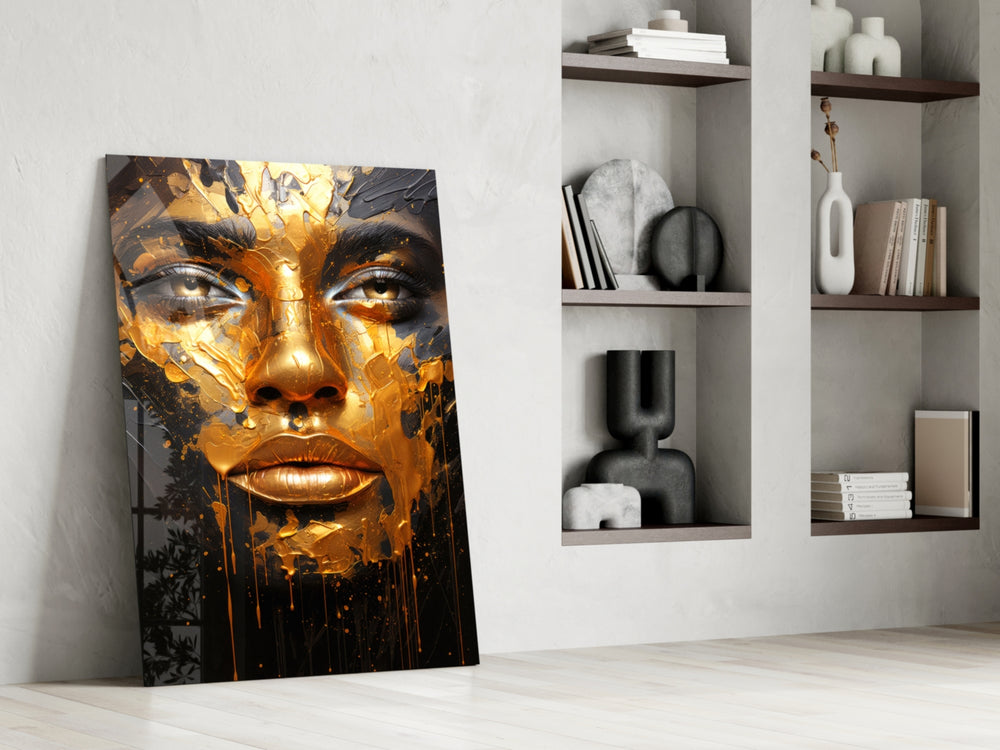 Golden Melt glass print enhancing a media room with statement glamour