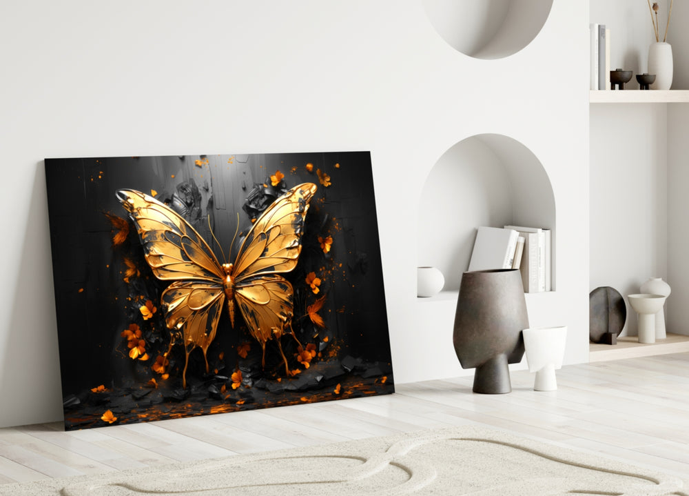 Golden Butterfly close-up showing gold-leaf wings and molten drip