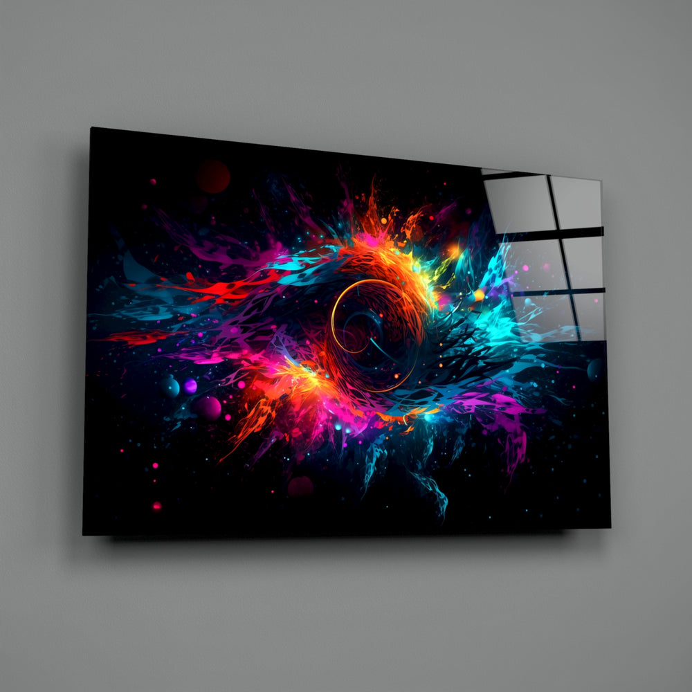 Cosmic-vortex panel bringing cinematic glow to a gaming den