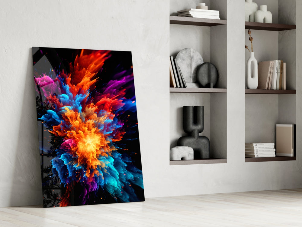 Color Flower glass print enhancing a den with statement firepower