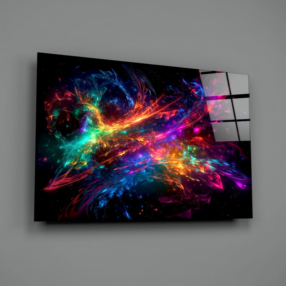 Cosmic-phoenix panel bringing cinematic glow to a gaming den