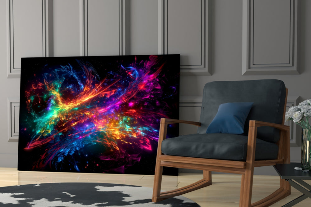Colors of Space glass print enhancing a den with statement firepower