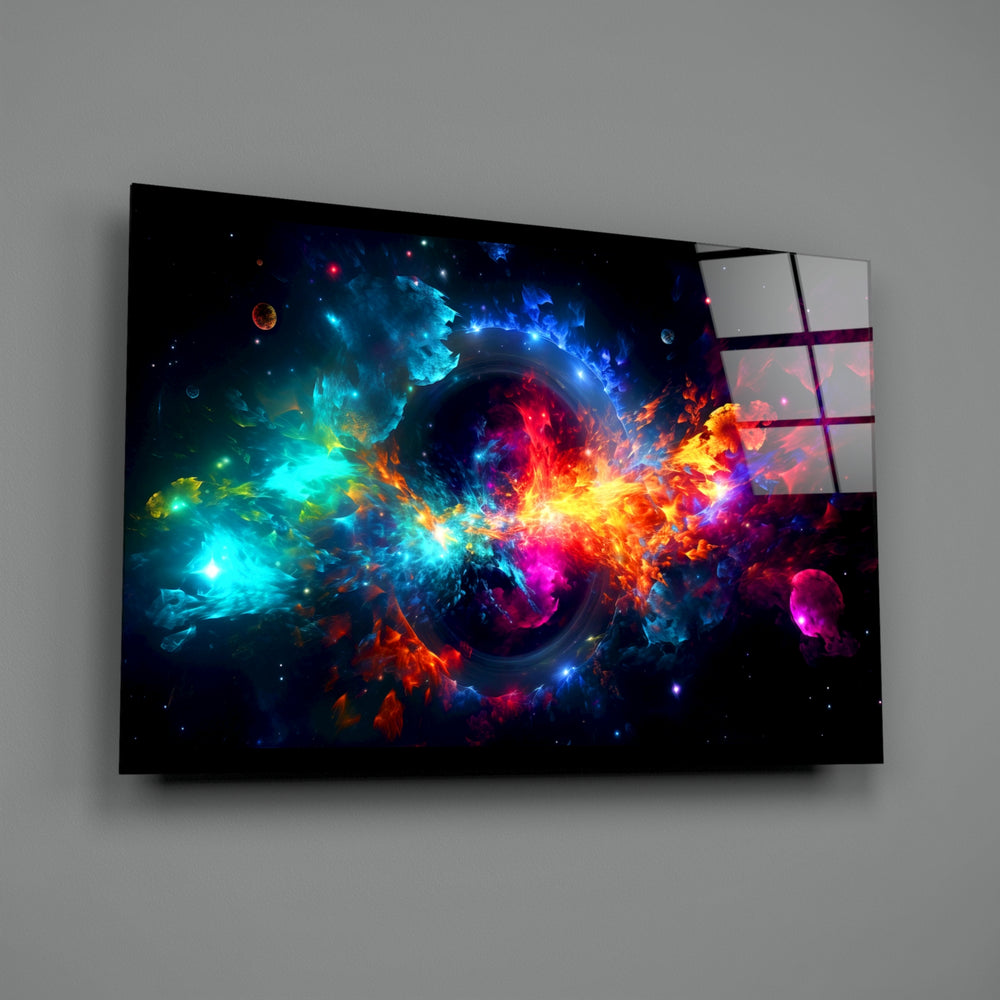 Nebula-portal panel bringing cinematic glow to a gaming den