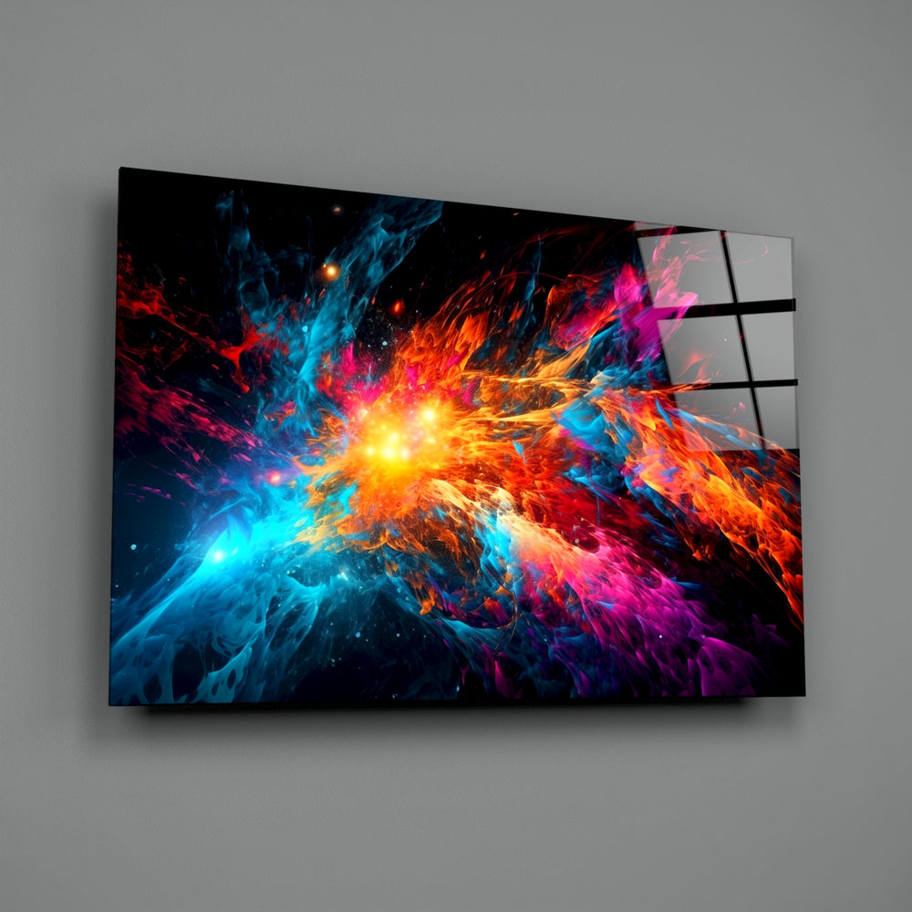 Cosmic-explosion panel bringing cinematic glow to a gaming den