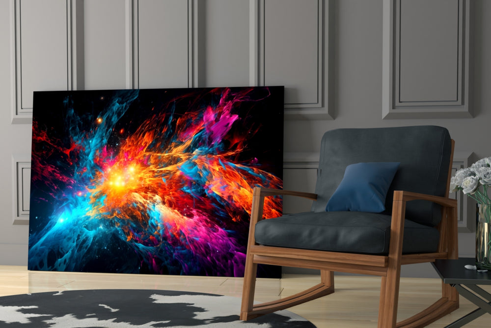 Colors of Space glass print enhancing a den with statement firepower