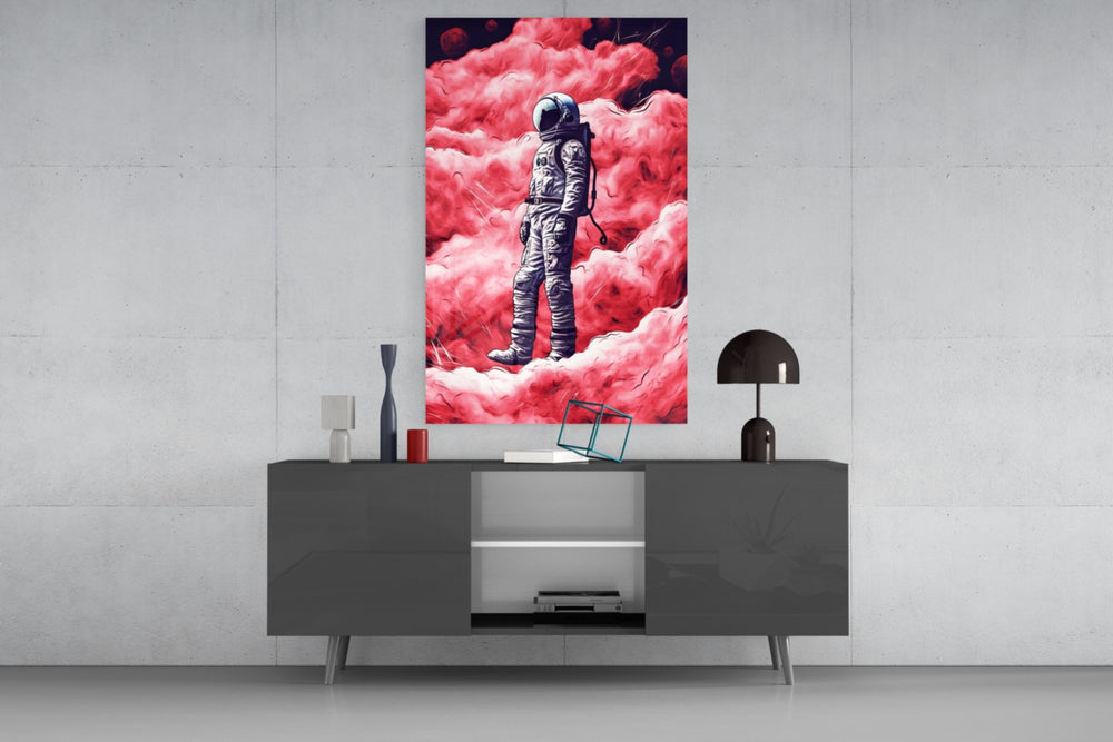 Astronaut on a Pinky Planet panel catching lamp light to reveal its cinematic glow