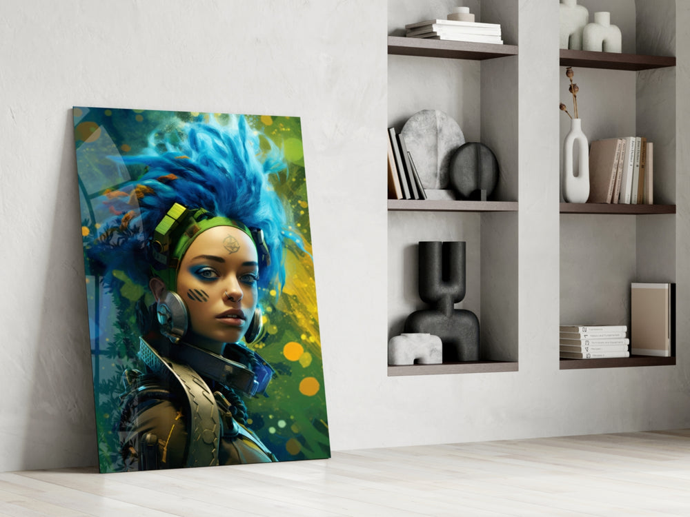 Cyberpunk glass print enhancing a media room with statement firepower