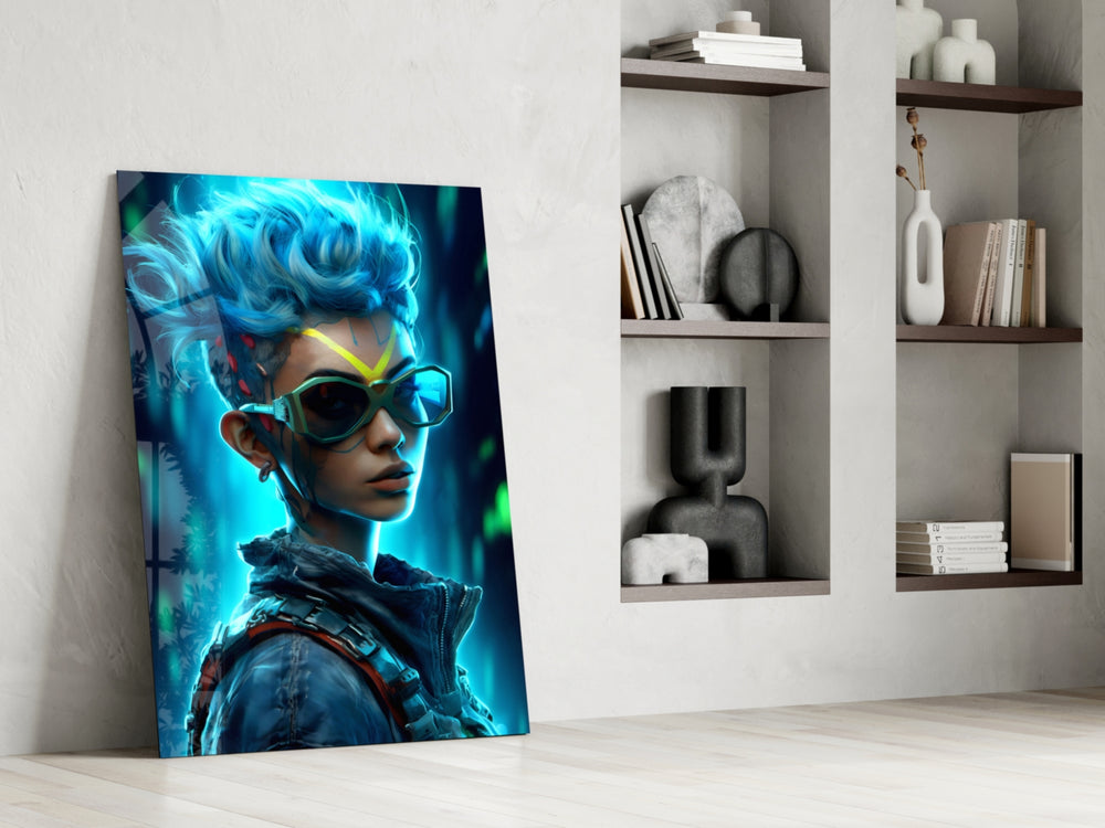 Cyberpunk glass print enhancing a media room with statement firepower