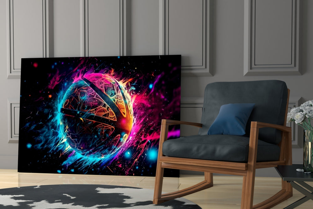 Fireball glass print enhancing a den with statement firepower