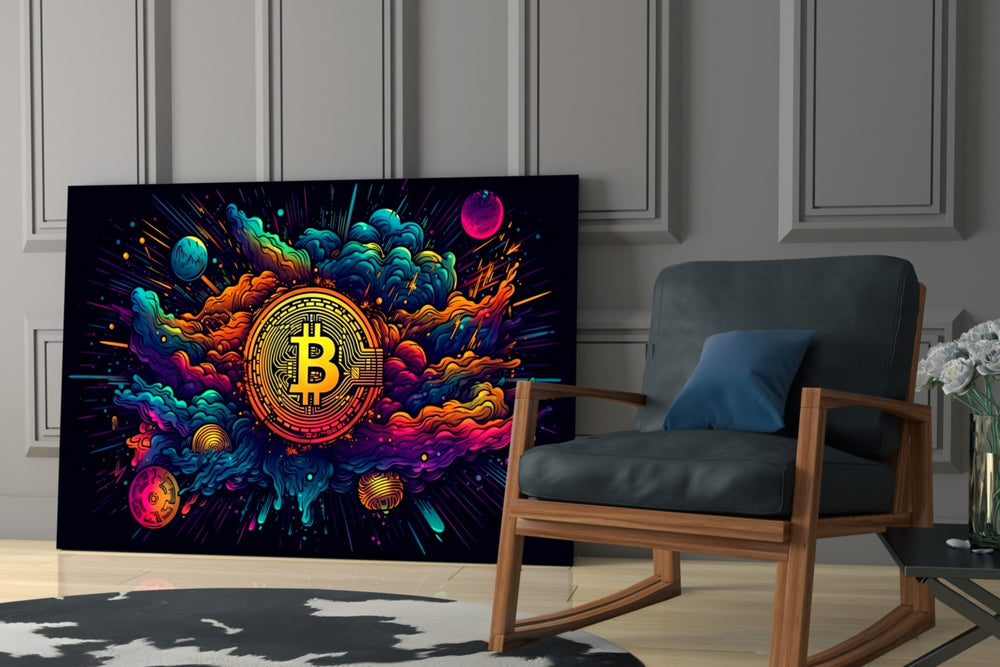 Bitcoin glass print enhancing a meeting room with statement ambition