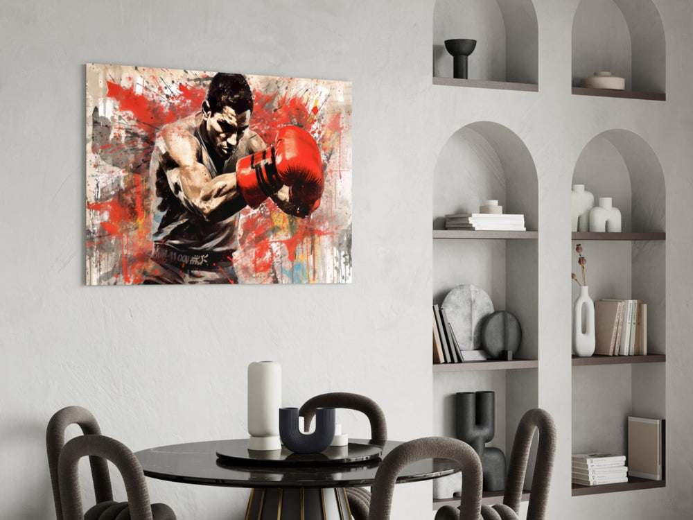Boxing panel adding editorial drama to a hallway