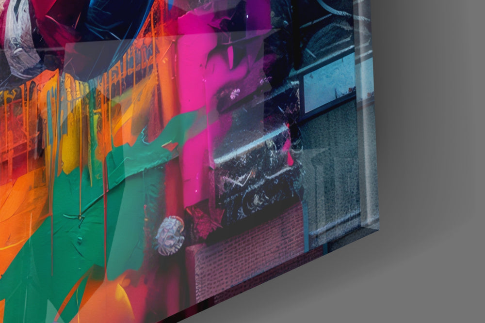 Fighter-tribute artwork anchoring a wall with magenta-and-citrus palette