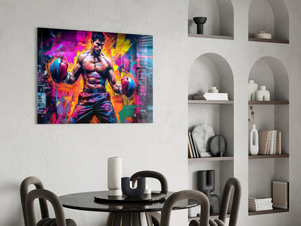 Boxing panel adding editorial drama to a hallway