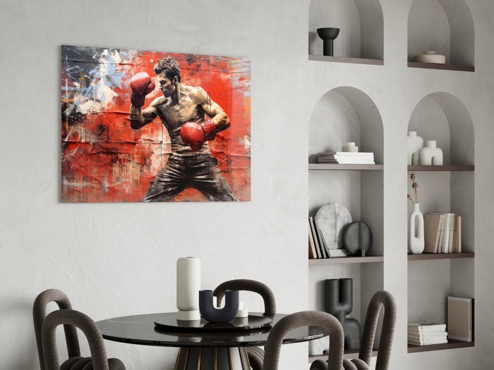 Boxing panel adding editorial drama to a hallway