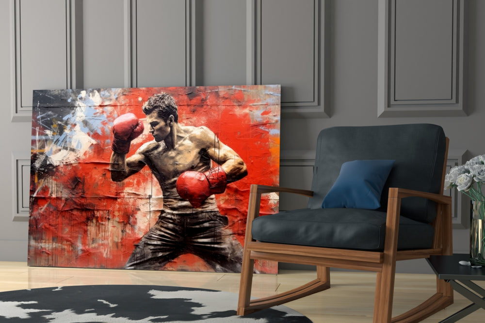 Boxing glass print enhancing a den with statement firepower