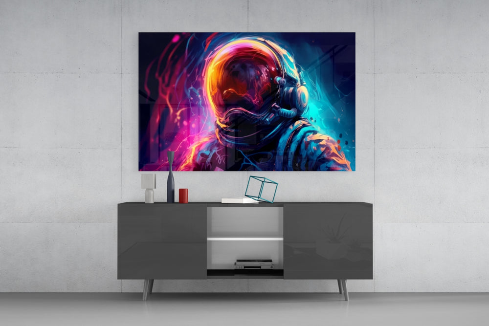 Astronaut panel catching lamp light to reveal its cinematic glow