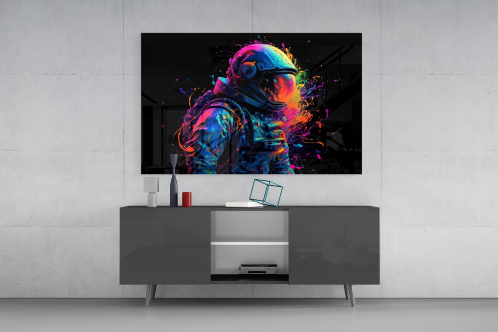 Astronaut panel catching lamp light to reveal its cinematic glow