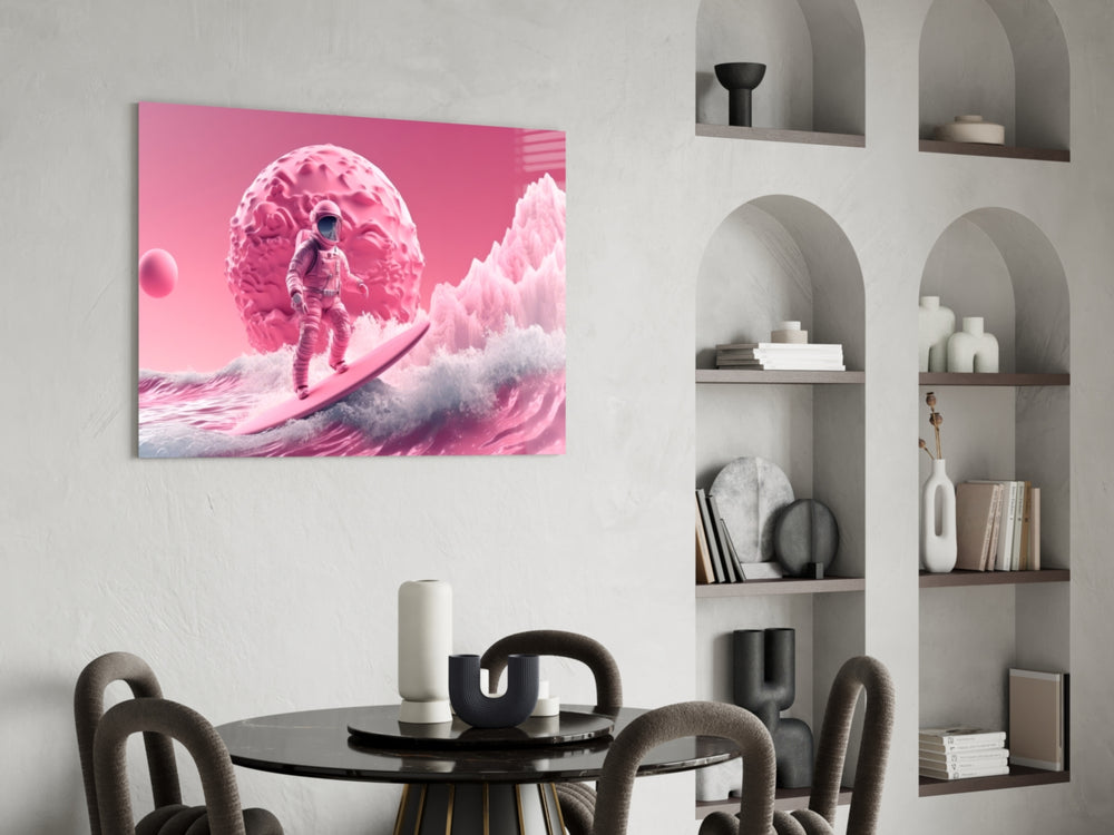 Pinky Space panel adding editorial drama to a hallway