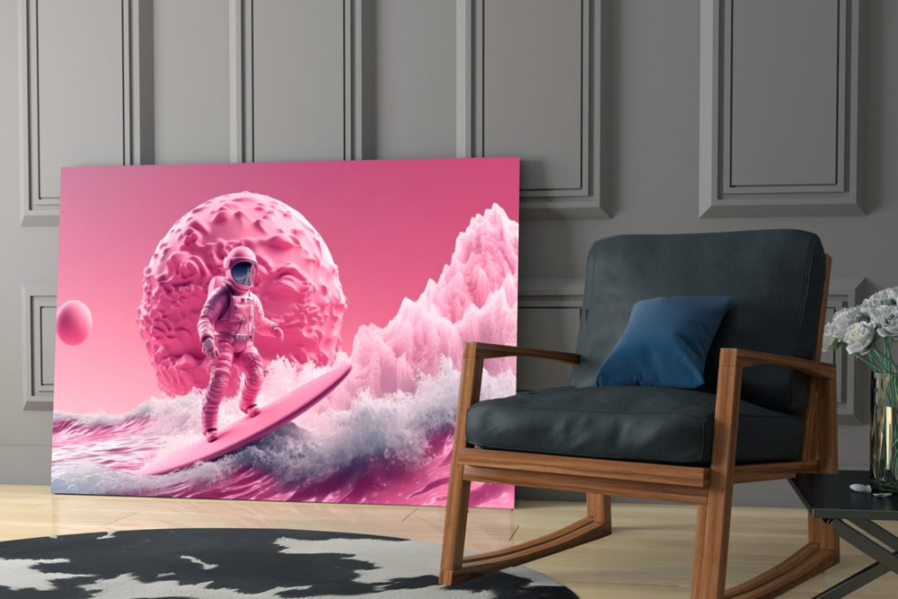 Pinky Space glass print enhancing a media room with statement playfulness