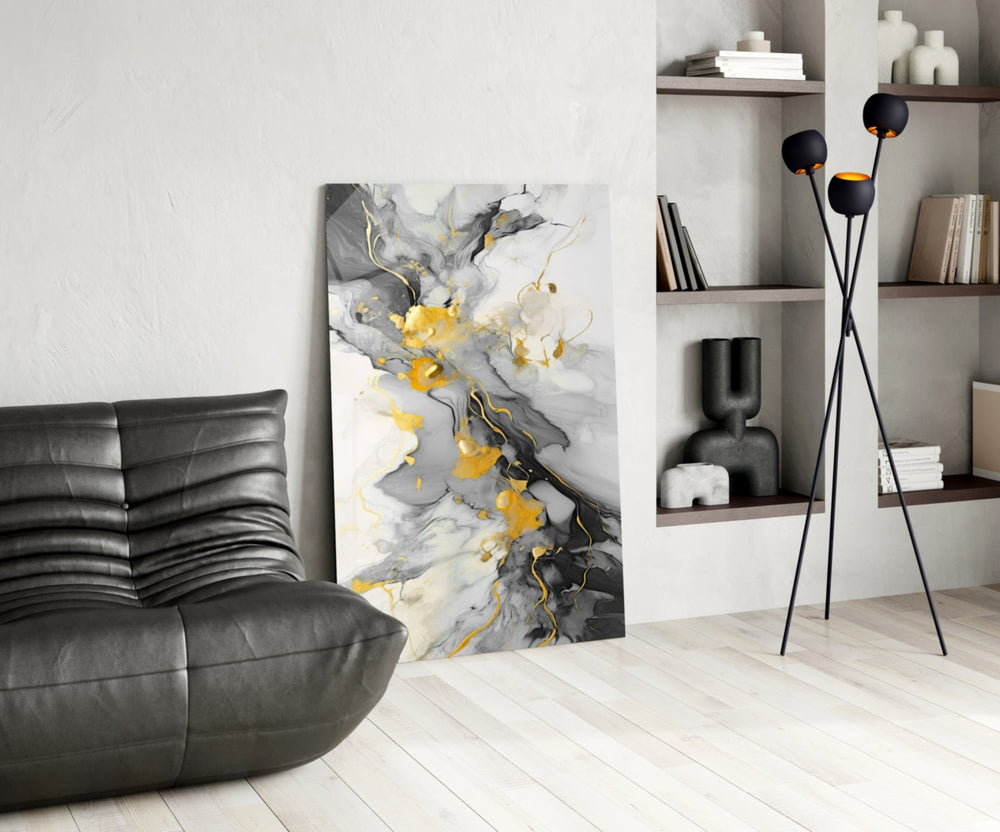 Marble panel adding editorial drama to a hallway