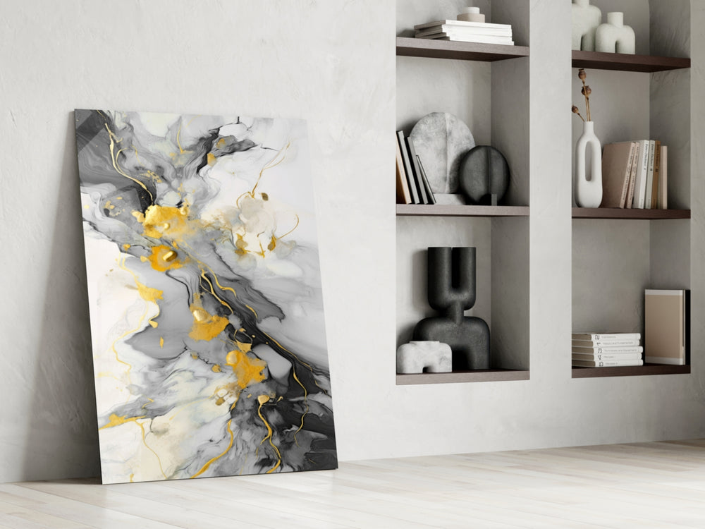 Marble glass print enhancing a den with statement glamour