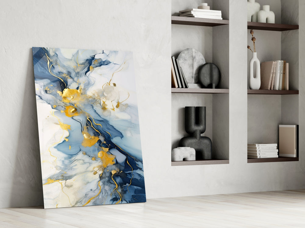 Marble glass print enhancing a den with statement glamour