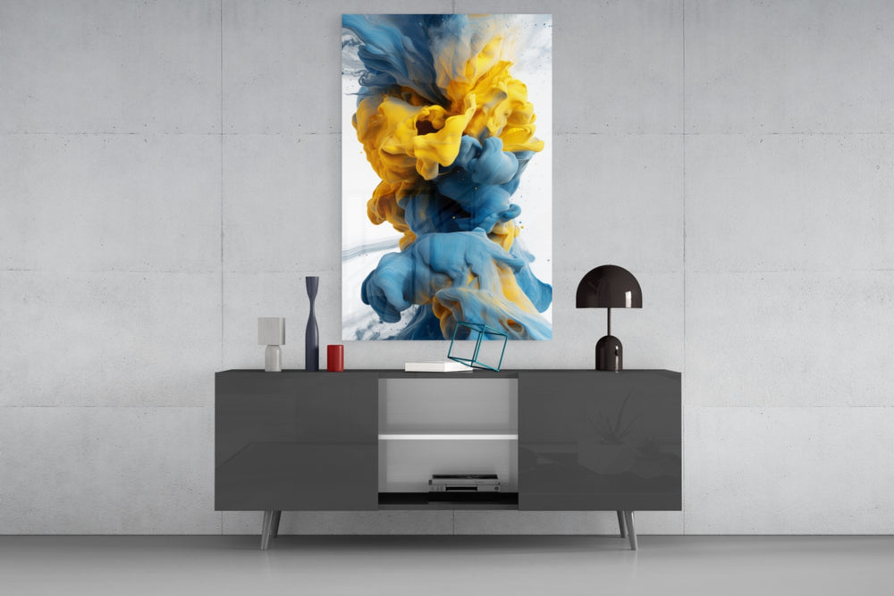 Color Explosion panel catching lamp light to reveal its painterly depth