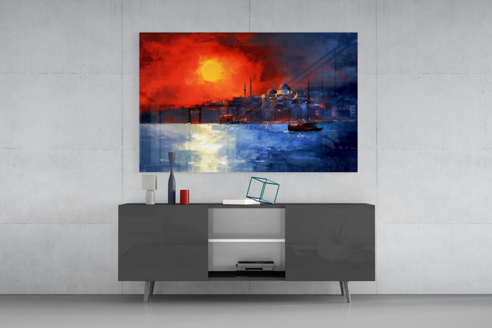 Istanbul panel catching lamp light to reveal its painterly depth