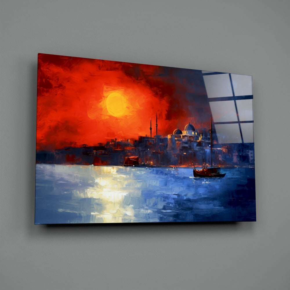 Painterly-Istanbul panel bringing painterly depth to a hotel-style lobby