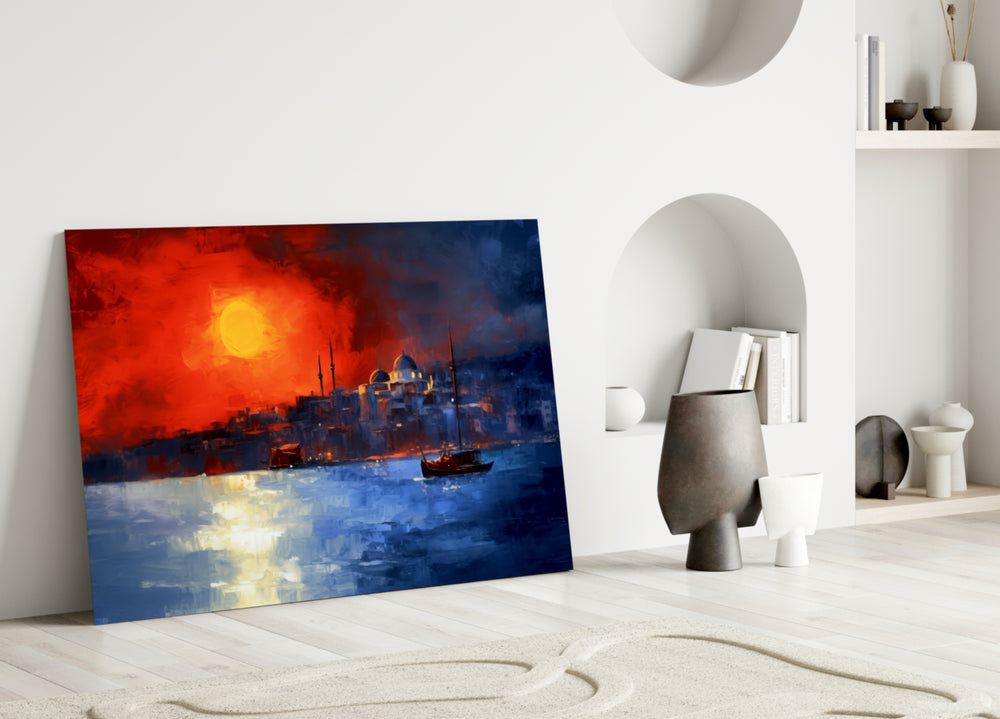 Istanbul close-up showing domed mosque and Bosphorus reflection