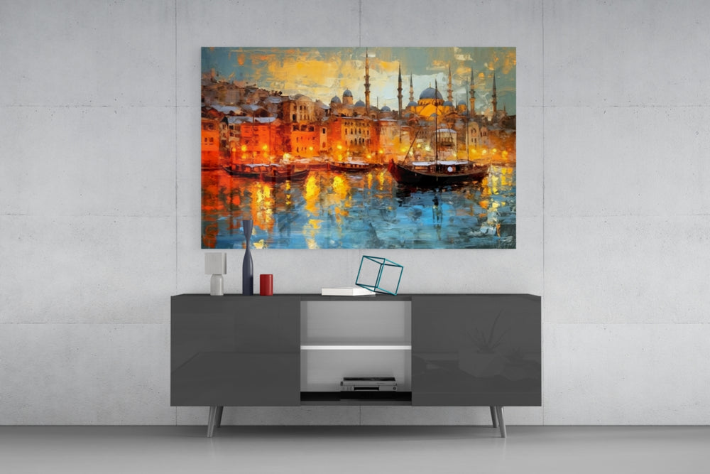 Istanbul panel catching lamp light to reveal its painterly depth