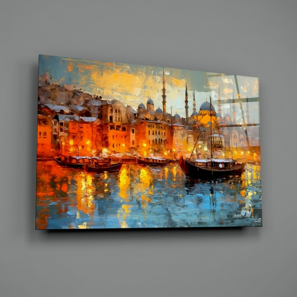 Painterly-Istanbul panel bringing painterly depth to a hotel-style lobby