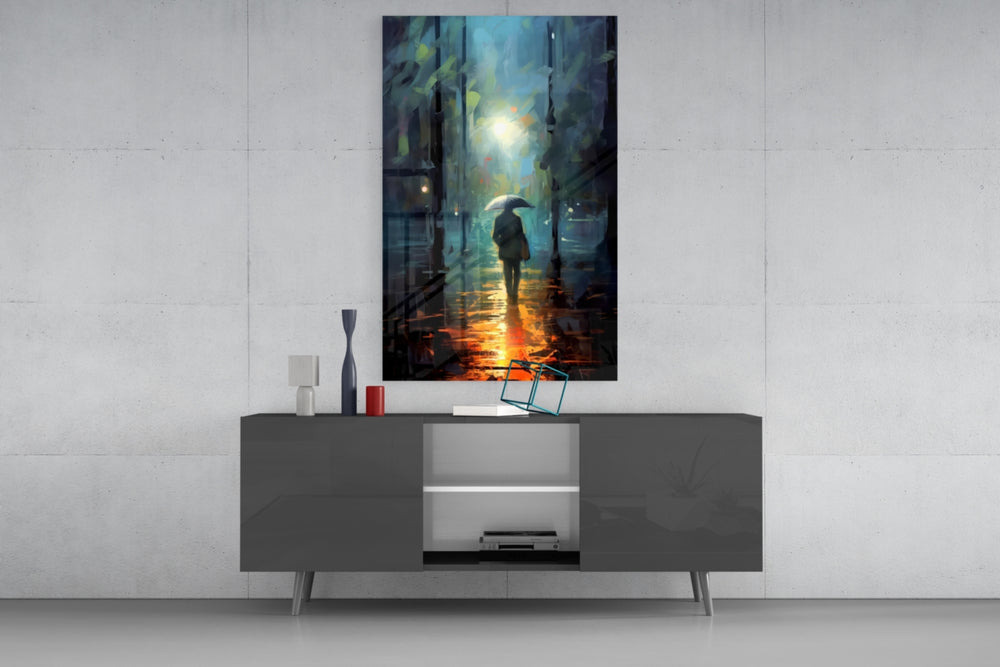 Alone panel catching lamp light to reveal its painterly depth