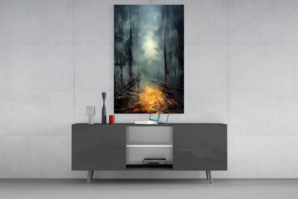 Into Mystery panel catching lamp light to reveal its painterly depth