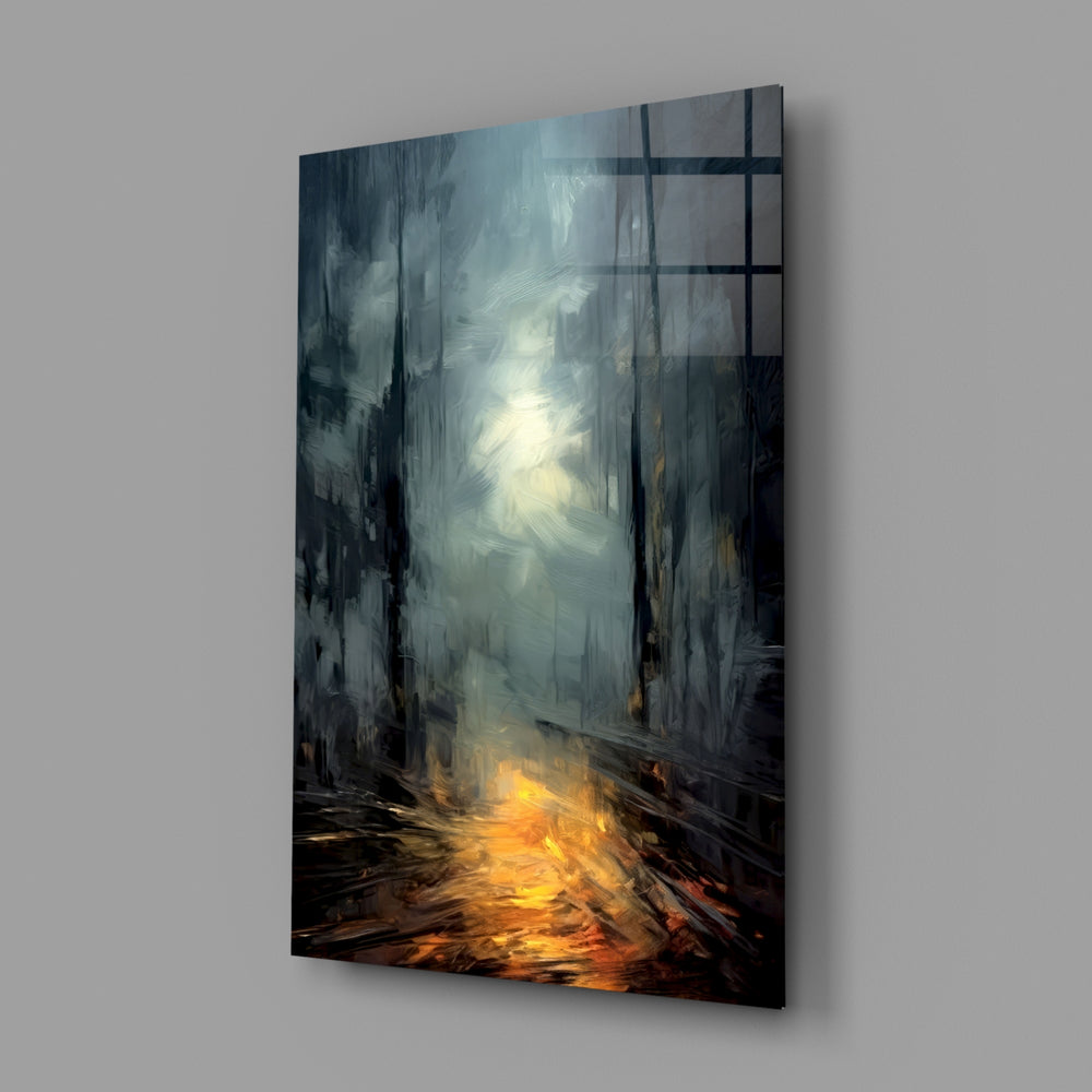 Painterly-mystery panel bringing painterly depth to a reading nook