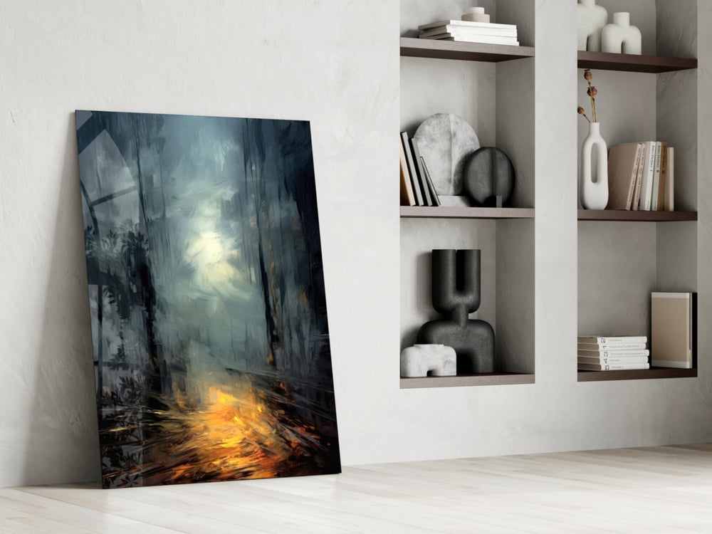 Into Mystery glass print enhancing a den with statement calm