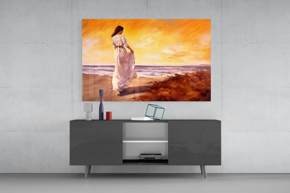 Beach Walk panel catching lamp light to reveal its painterly depth