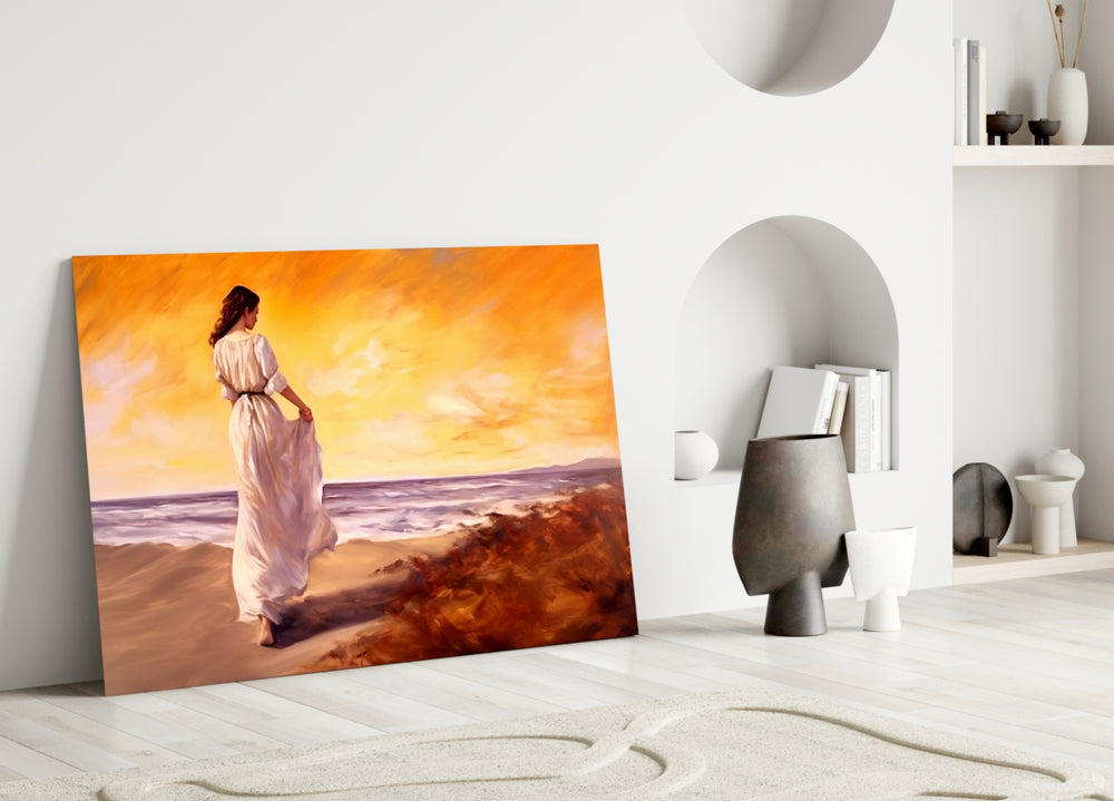 Beach Walk close-up showing white gown and amber sky