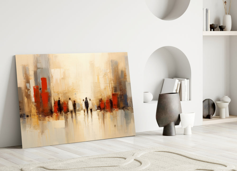 City Silhouette close-up showing painterly figures and scarlet blocks