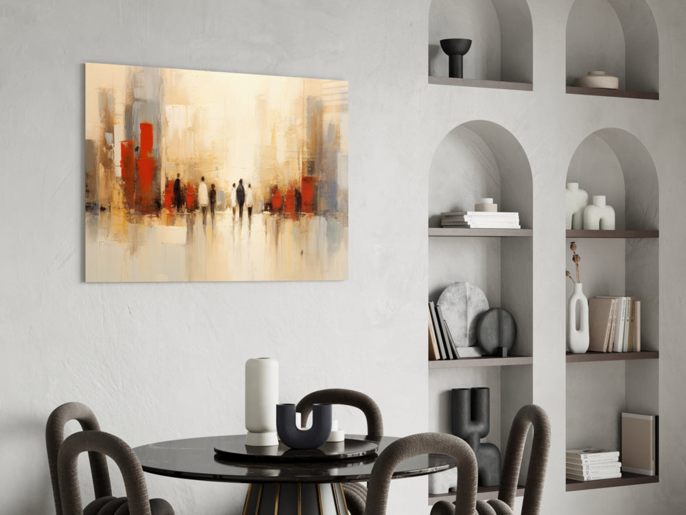 City Silhouette panel adding editorial drama to a hallway