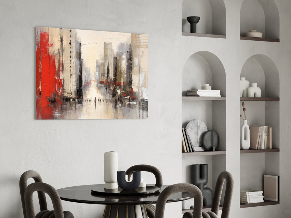 City Silhouette panel adding editorial drama to a hallway
