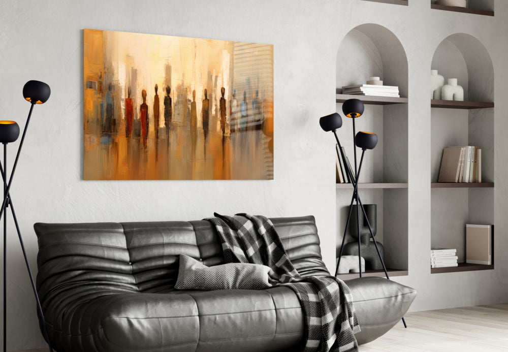 Silhouettes glass wall art styled above a sideboard in a dining room