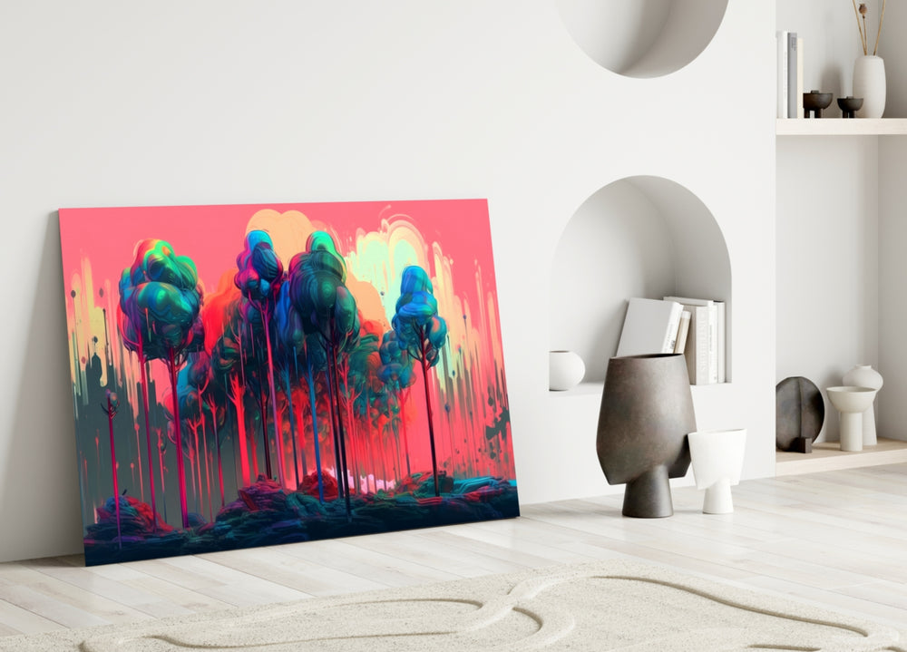 Forest of Colors close-up showing teal canopy and rose-pink drips